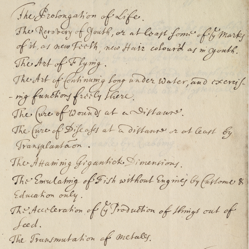 Page 1 of Robert Boyle's to-do list (detail)