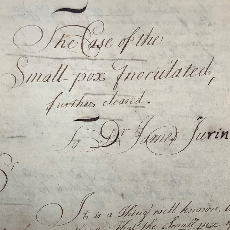 Letter from Cotton Mather to James Jurin, 1723 (detail)