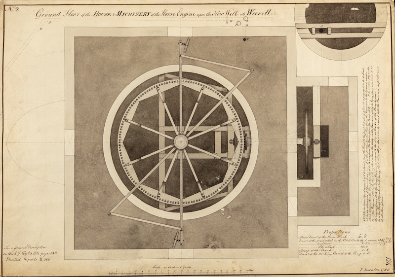 Plan of the horse engine at the Weevil Brewery, Gosport, by John Smeaton, 1780