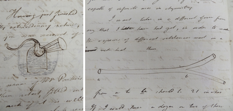 Priestley’s illustrations of apparatus needed for his experiments, from RS MM/20