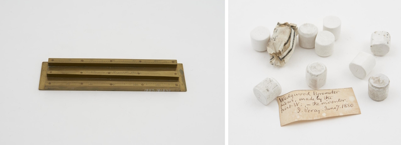 Wedgwood pyrometer gauge and clay pieces © The Board of Trustees of the Science Museum