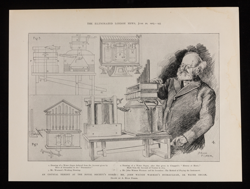 John Watson Warman with his ‘Hydraulicon’, exhibited in June 1903