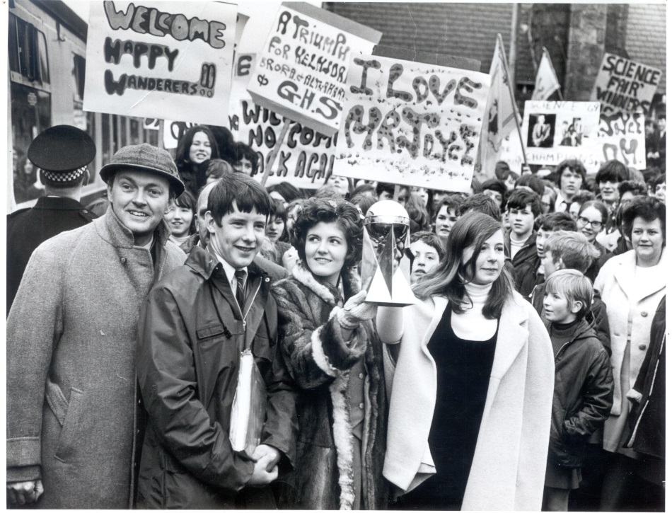 Strathnaver Museum: Mr Joyce and the 1969 Young Scientists of the Year Winners from Golspie High School.