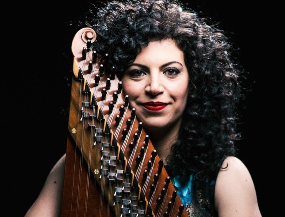 Musician Maya Youssef with the qanun instrument