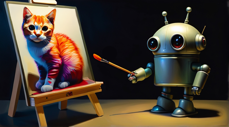 Drawing of a robot painting a cat