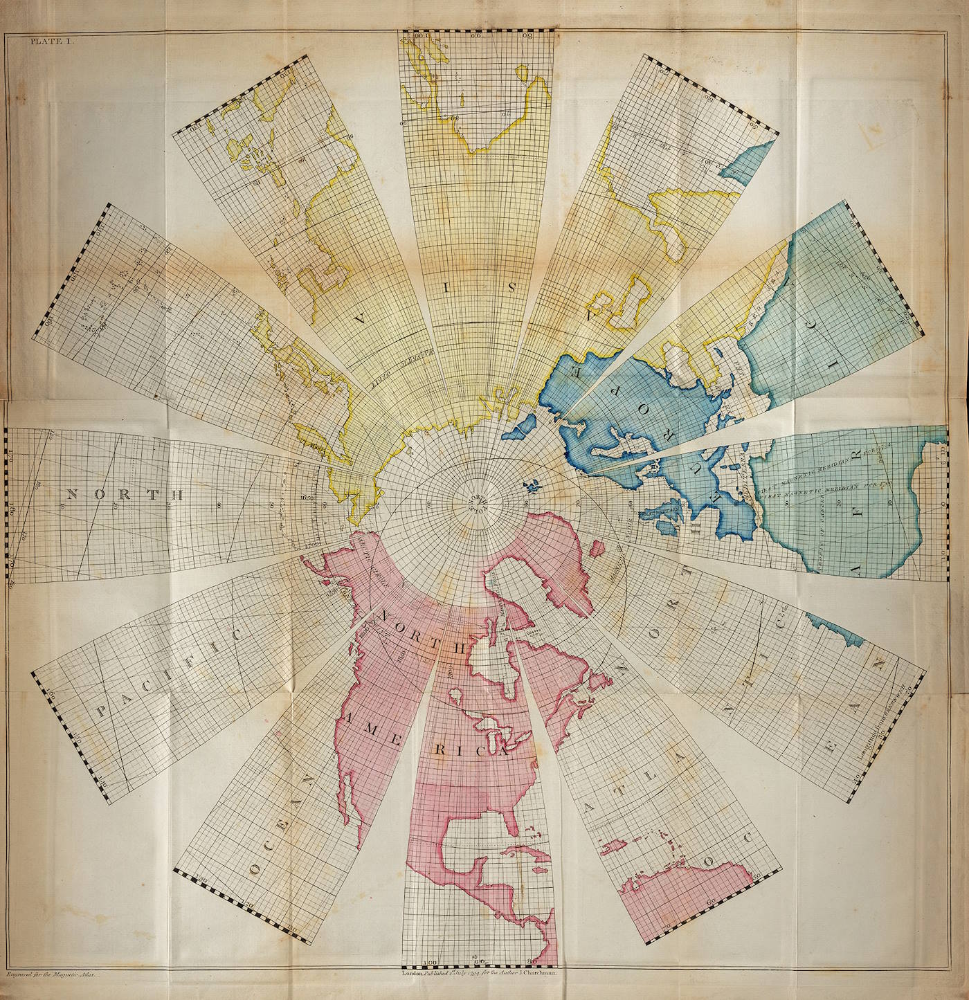 A globe map open flat